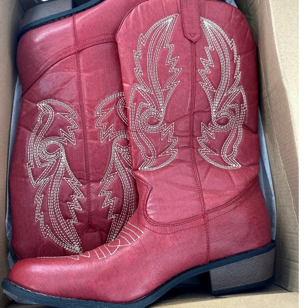 Coconuts by Matisse Red Embroidered Western Ankle Boots - Picture 9 of 11